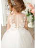 Ivory Lace Tulle 3D Flowers Country Flower Girl Dress